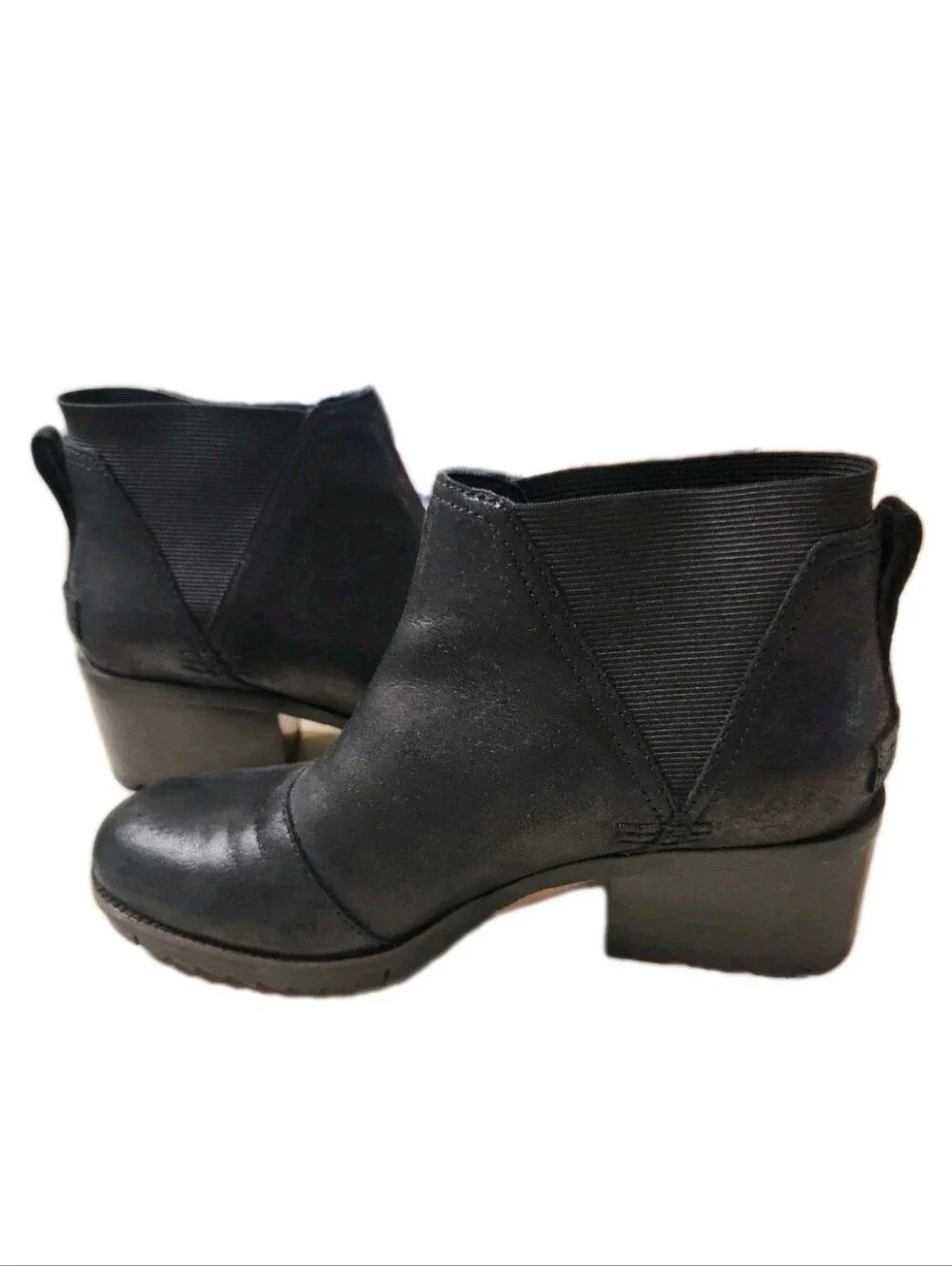 SOREL Women's Cate Chelsea Lug Ankle Boot Black Leather Womens 7 Waterproof New